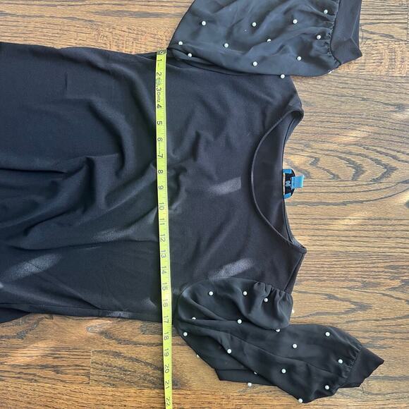 CeCe Women's Mixed Media Pearl-Stud Top in Rich Black - Small - Picture 8 of 9